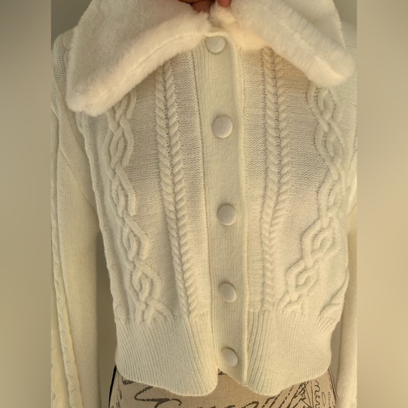 Cider faux fur neckline cable knit cardigan NWT Size XXL - Picture 6 of 12